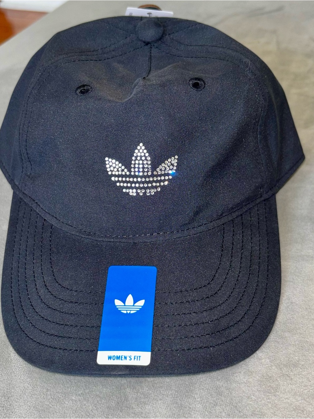 adidas Black Cap with Crystal Trefoil Accent